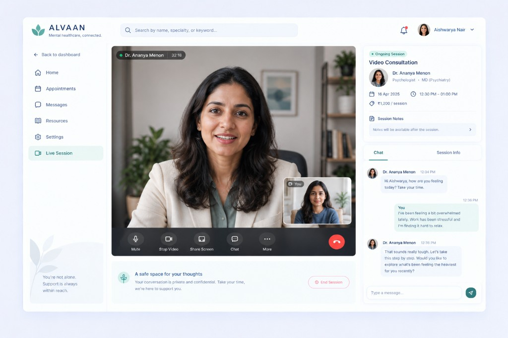 Alvaan video consultation interface
