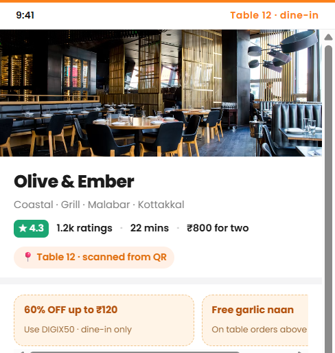 Restaurant menu with offers and dish photos