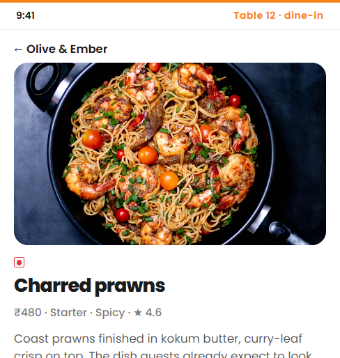 Dish detail for charred prawns