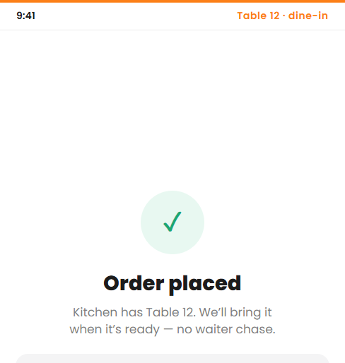 Order placed for table 12