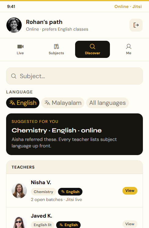 Discover teachers filtered by subject and language